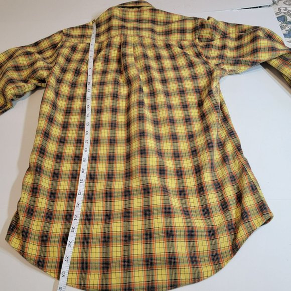 Red Coach Shop at Sakowitz Shirt, Men S, Yellow, Orange &Blue Plaid Flannel, EUC - Picture 9 of 10